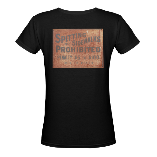 Spitting prohibited, penalty Women's Deep V-neck T-shirt (Model T19)
