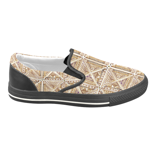 Folklore TRIANGLES pattern brown Men's Unusual Slip-on Canvas Shoes (Model 019)