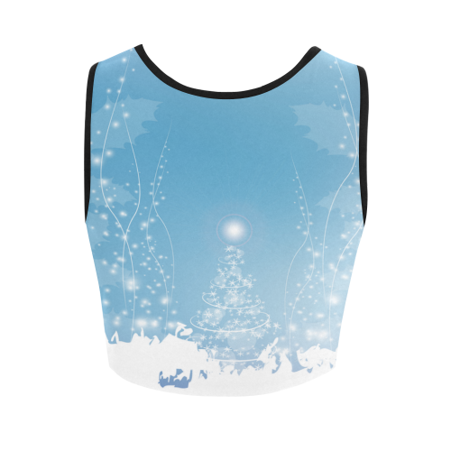 christmas design in blue and white Women's Crop Top (Model T42)