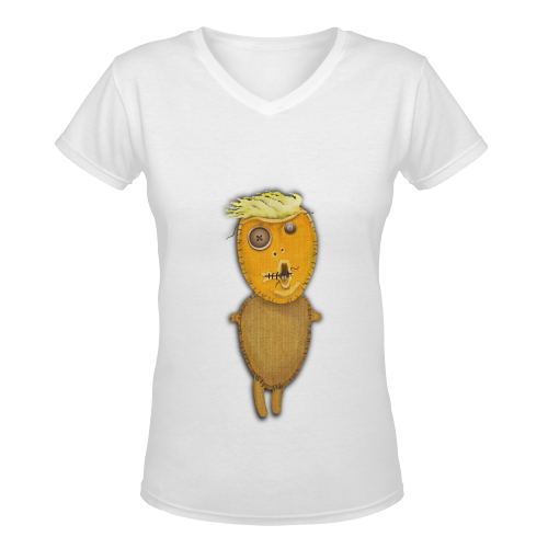 Orange Voodoo Doll with too small hands Women's Deep V-neck T-shirt (Model T19)