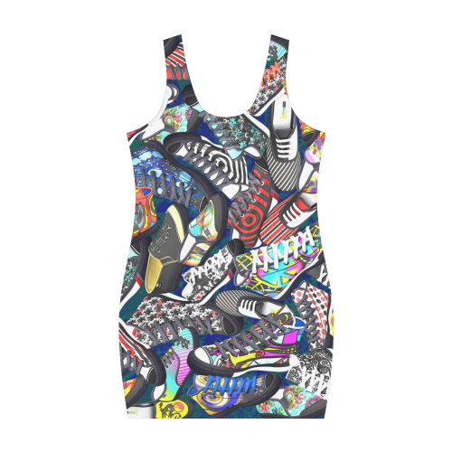 A pile multicolored SHOES / SNEAKERS pattern - CRAZY dress Medea Vest Dress (Model D06)