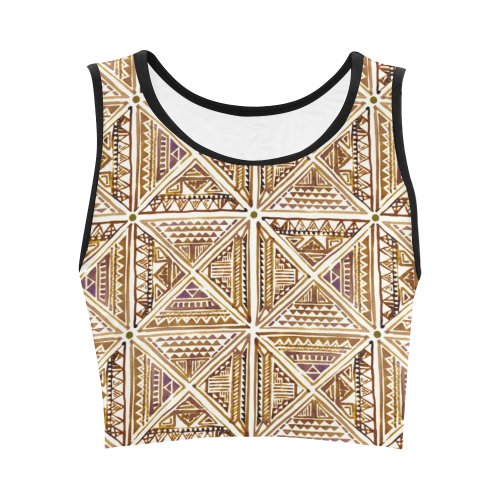 Folklore TRIANGLES pattern brown Women's Crop Top (Model T42)