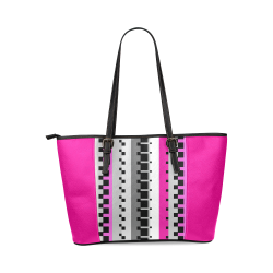 Pink & Black Stripe Tote Bag Leather Tote Bag/Large (Model 1640)
