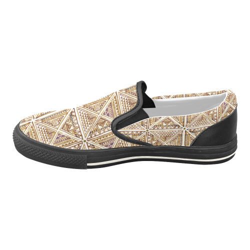 Folklore TRIANGLES pattern brown Men's Unusual Slip-on Canvas Shoes (Model 019)