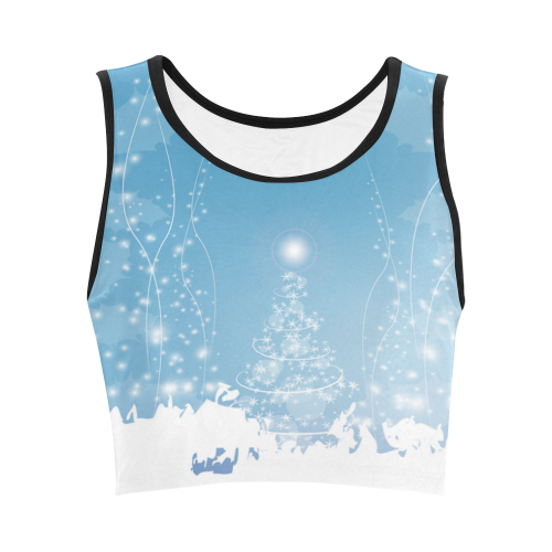 christmas design in blue and white Women's Crop Top (Model T42)