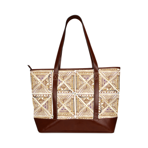 Folklore TRIANGLES pattern brown Tote Handbag (Model 1642)
