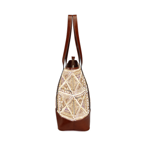 Folklore TRIANGLES pattern brown Tote Handbag (Model 1642)