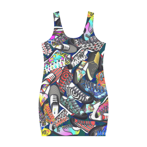 A pile multicolored SHOES / SNEAKERS pattern - CRAZY dress Medea Vest Dress (Model D06)