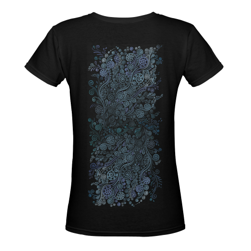 3D ornaments, psychedelic blue Women's Deep V-neck T-shirt (Model T19)