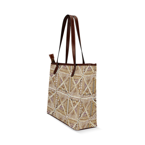 Folklore TRIANGLES pattern brown Shoulder Tote Bag (Model 1646)