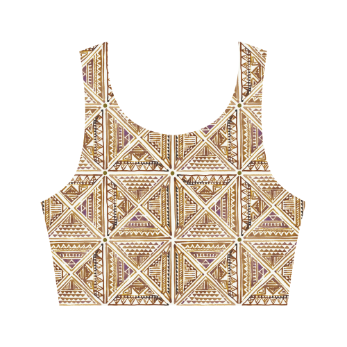 Folklore TRIANGLES pattern brown Women's Crop Top (Model T42)