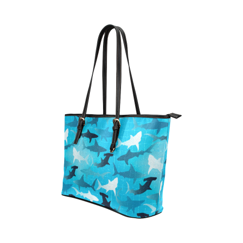 sharks! Leather Tote Bag/Large (Model 1651)