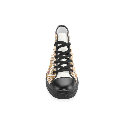 Folklore TRIANGLES pattern brown Women's Classic High Top Canvas Shoes (Model 017)