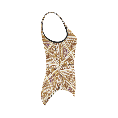 Folklore TRIANGLES pattern brown Vest One Piece Swimsuit (Model S04)