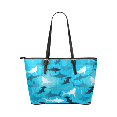 sharks! Leather Tote Bag/Large (Model 1651)