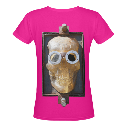 Steampunk Skull Women's Deep V-neck T-shirt (Model T19)