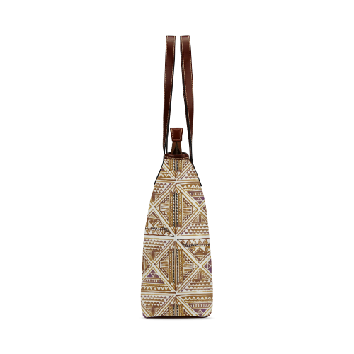 Folklore TRIANGLES pattern brown Shoulder Tote Bag (Model 1646)