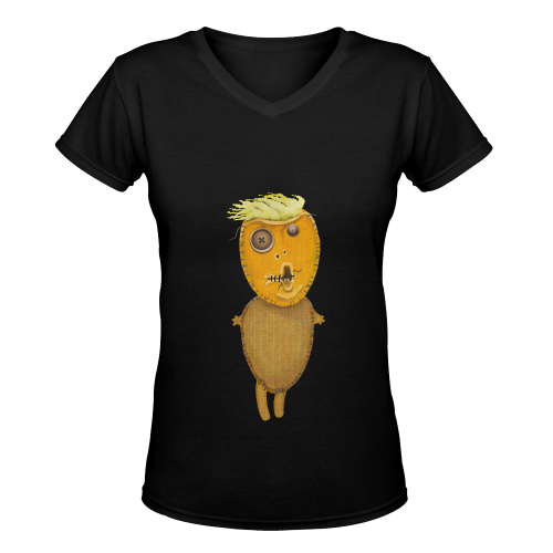 Orange Voodoo Doll with too small hands Women's Deep V-neck T-shirt (Model T19)