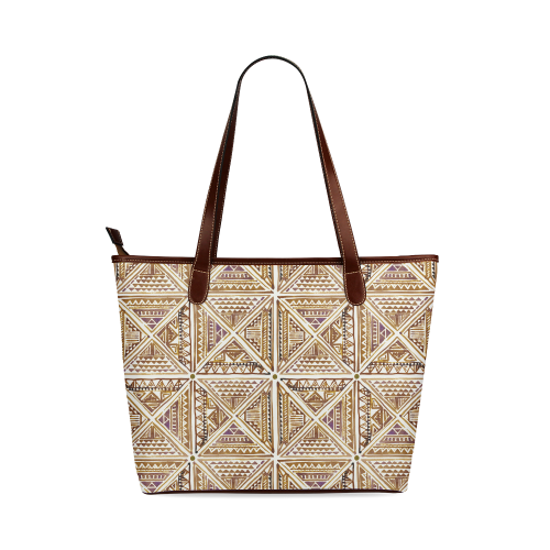 Folklore TRIANGLES pattern brown Shoulder Tote Bag (Model 1646)