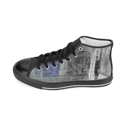 Blue Graffiti Ladies Shoe Women's Classic High Top Canvas Shoes (Model 017)
