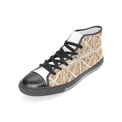 Folklore TRIANGLES pattern brown Women's Classic High Top Canvas Shoes (Model 017)