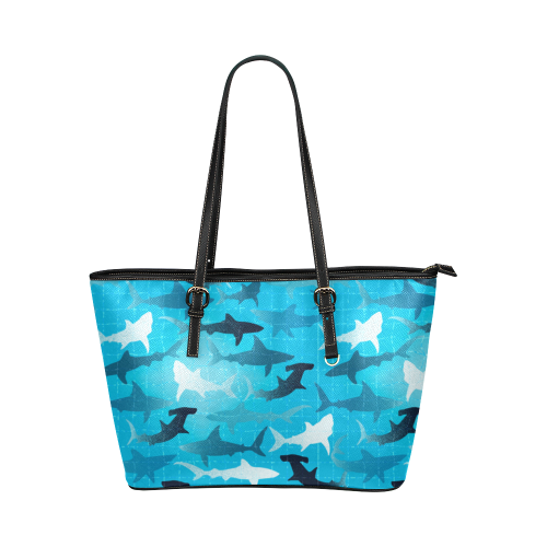 sharks! Leather Tote Bag/Large (Model 1651)