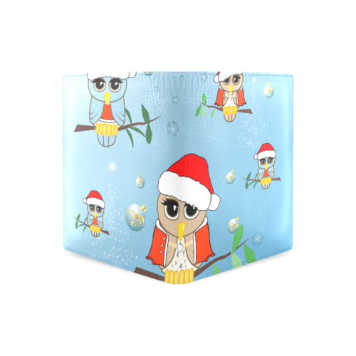 Cute cartoon christmas owls Men's Leather Wallet (Model 1612)