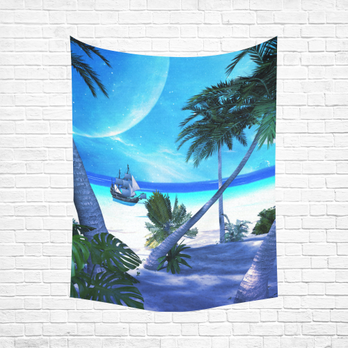 Awesome view over the ocean with ship Cotton Linen Wall Tapestry 60"x 80"