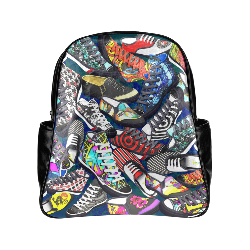A pile multicolored SHOES / SNEAKERS pattern Multi-Pockets Backpack (Model 1636)