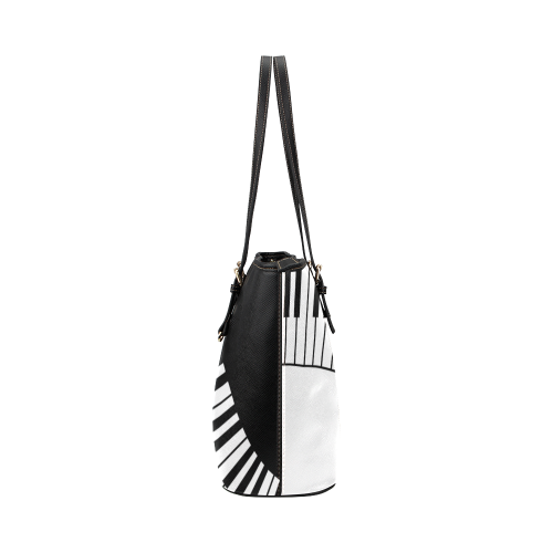 Black and White Music Keyboard by ArtformDesigns Leather Tote Bag/Small (Model 1651)