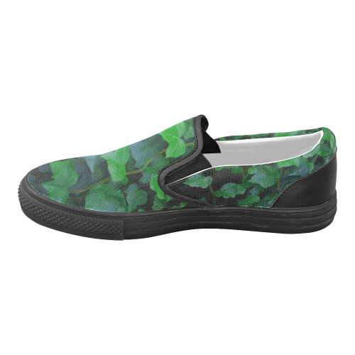 Vines, climbing plant on black Men's Unusual Slip-on Canvas Shoes (Model 019)