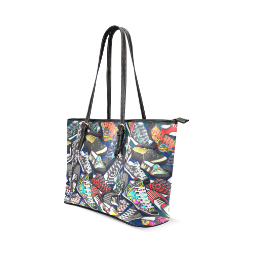 A pile multicolored SHOES / SNEAKERS pattern Leather Tote Bag/Small (Model 1640)