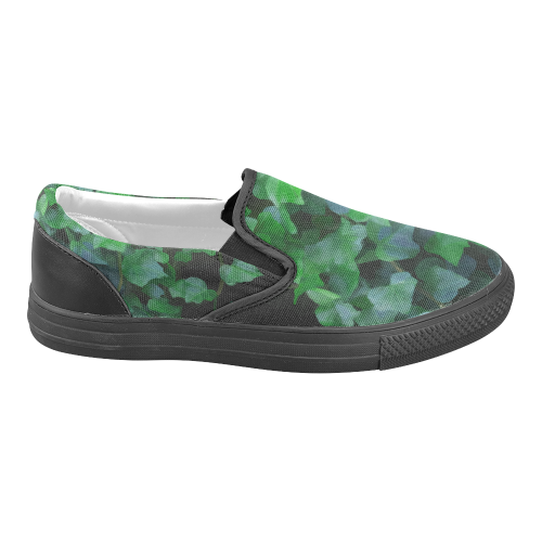 Vines, climbing plant on black Men's Unusual Slip-on Canvas Shoes (Model 019)