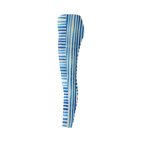 Watercolor STRIPES grunge pattern - blue Cassandra Women's Leggings (Model L01)