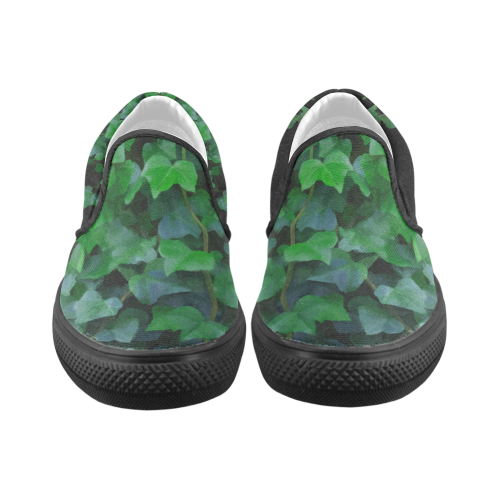 Vines, climbing plant on black Men's Unusual Slip-on Canvas Shoes (Model 019)