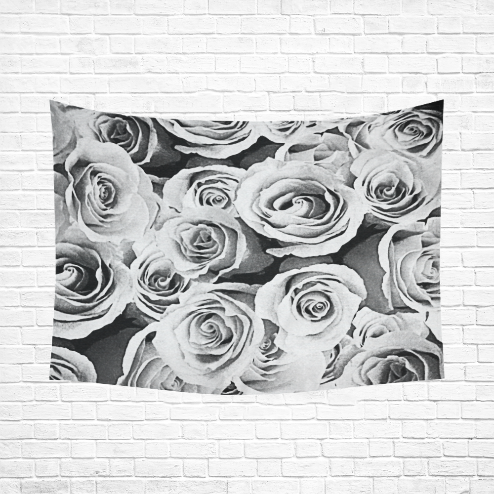 Roses in black and white Cotton Linen Wall Tapestry 80"x 60" ID D521121