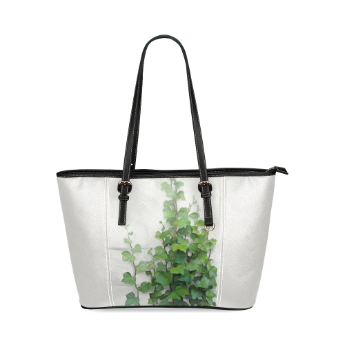 Watercolor Vines, climbing plant Leather Tote Bag/Small (Model 1640)