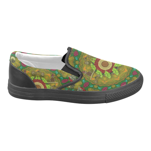 Panda Bears with motorcycles in the mandala forest Men's Unusual Slip-on Canvas Shoes (Model 019)