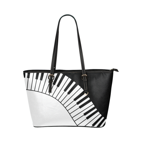 Black and White Music Keyboard by ArtformDesigns Leather Tote Bag/Small (Model 1651)