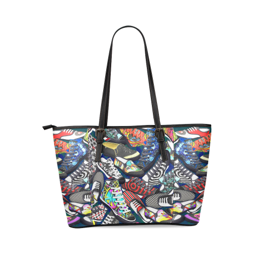 A pile multicolored SHOES / SNEAKERS pattern Leather Tote Bag/Small (Model 1640)