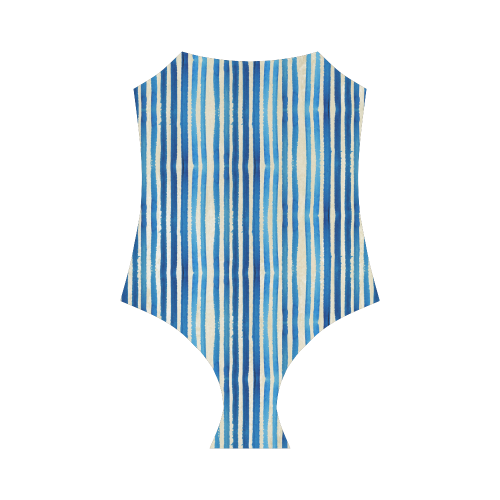 Watercolor STRIPES grunge pattern - blue Strap Swimsuit ( Model S05)