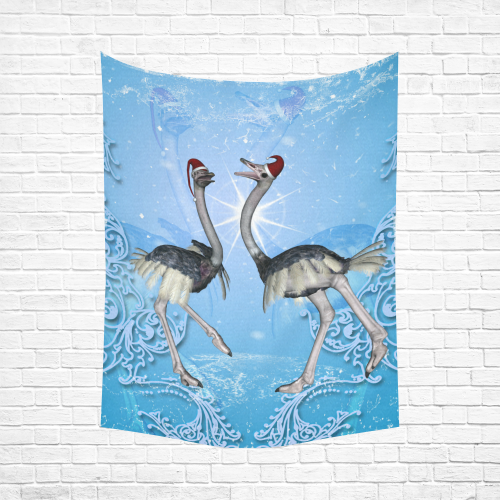 Dancing for christmas, cute ostrichs Cotton Linen Wall Tapestry 60"x 80"