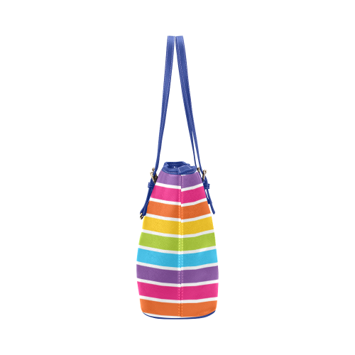 striped love rainbow heart Leather Tote Bag/Small (Model 1651)