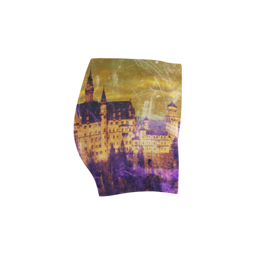 Yellow Purple Neuschwanstein Castle Briseis Skinny Shorts (Model L04)