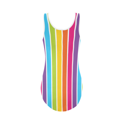 rainbow stripes love heart Vest One Piece Swimsuit (Model S04)