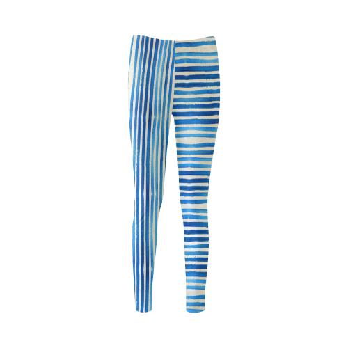 Watercolor STRIPES grunge pattern - blue Cassandra Women's Leggings (Model L01)