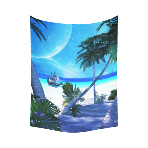 Awesome view over the ocean with ship Cotton Linen Wall Tapestry 60"x 80"