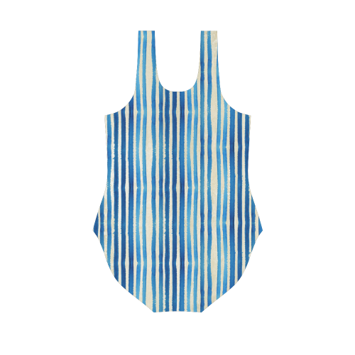 Watercolor STRIPES grunge pattern - blue Vest One Piece Swimsuit (Model S04)