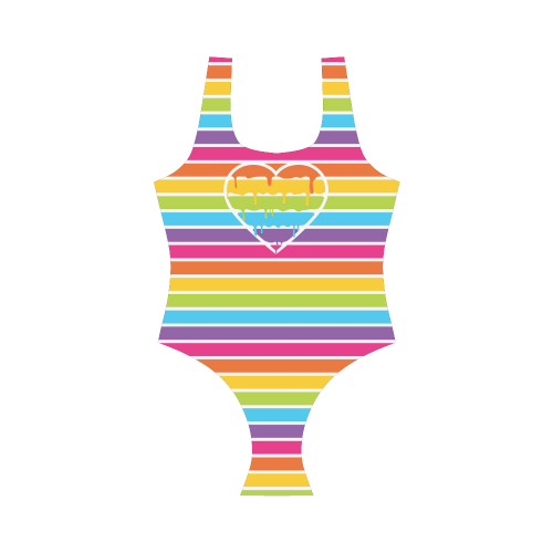 rainbow stripes love heart Vest One Piece Swimsuit (Model S04)