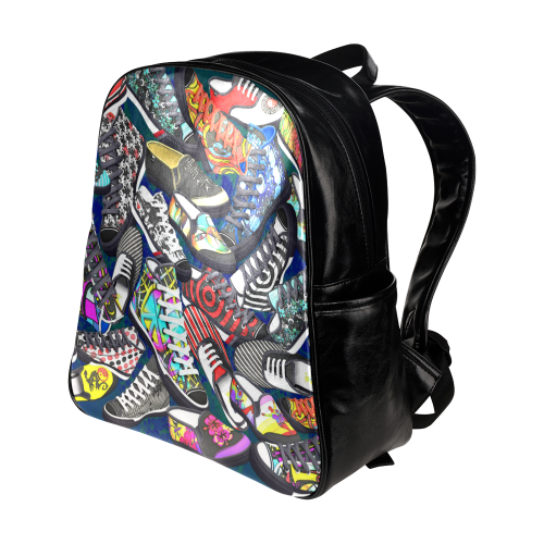 A pile multicolored SHOES / SNEAKERS pattern Multi-Pockets Backpack (Model 1636)